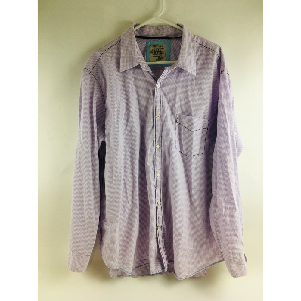Article Shirt Men's Size XL Button Up Long Sleeve Side Pocket Checkered Cotton